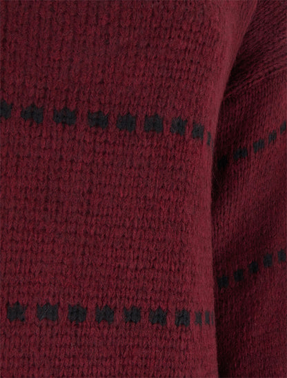 Pull coupe carrée à rayures style pointillé - Lie de vin - 3