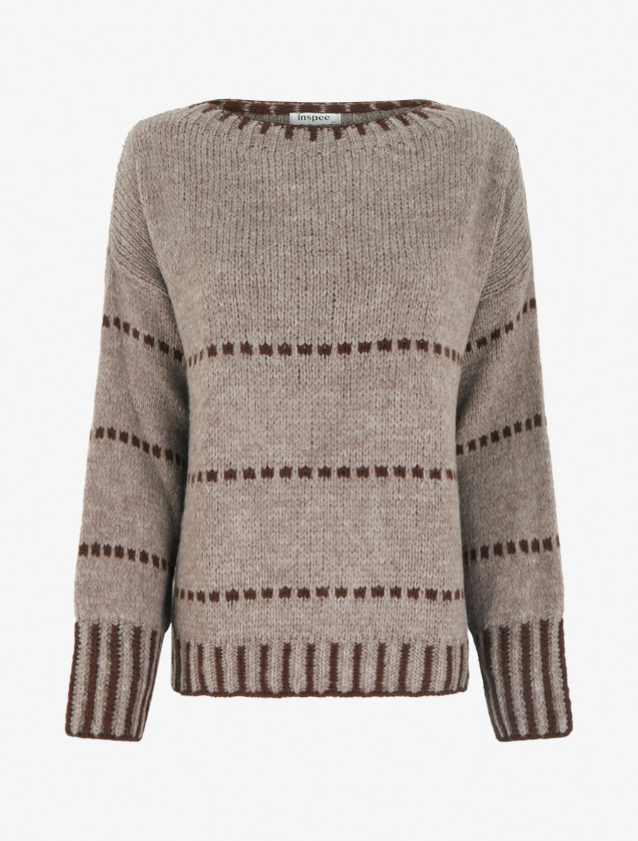 Pull coupe carrée à rayures style pointillé - Taupe - 1