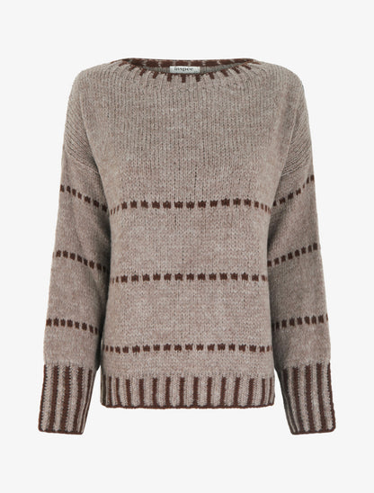 Pull coupe carrée à rayures style pointillé - Taupe - 1