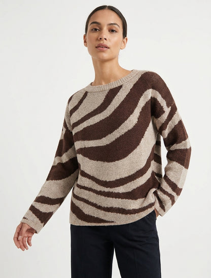 Pull coupe carrée à motif zèbre - Marron