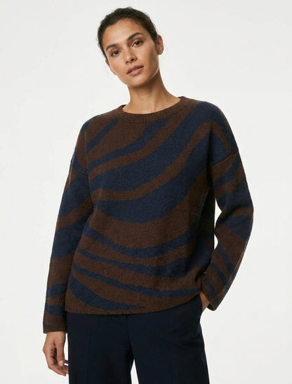 Pull coupe carrée à motif zèbre - Marine