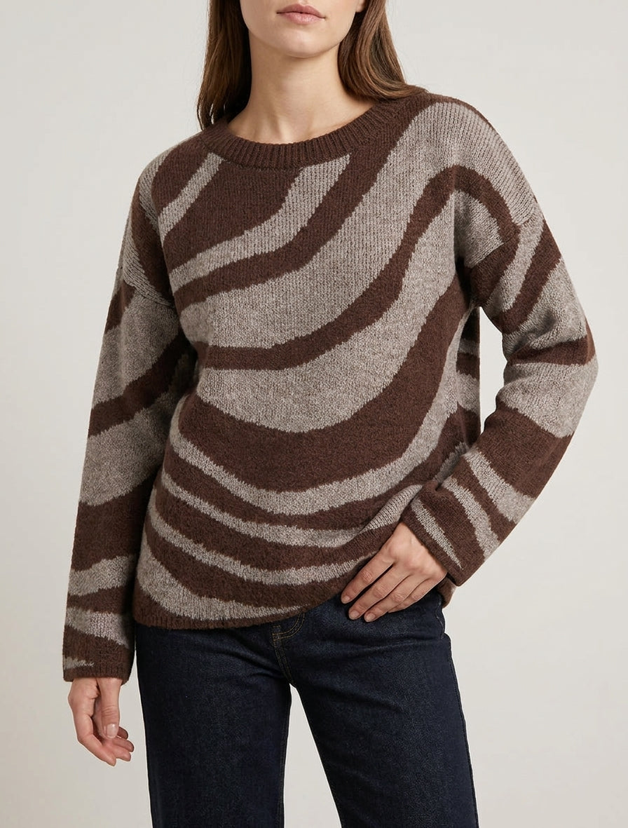 Pull coupe carrée à motif zèbre - Taupe