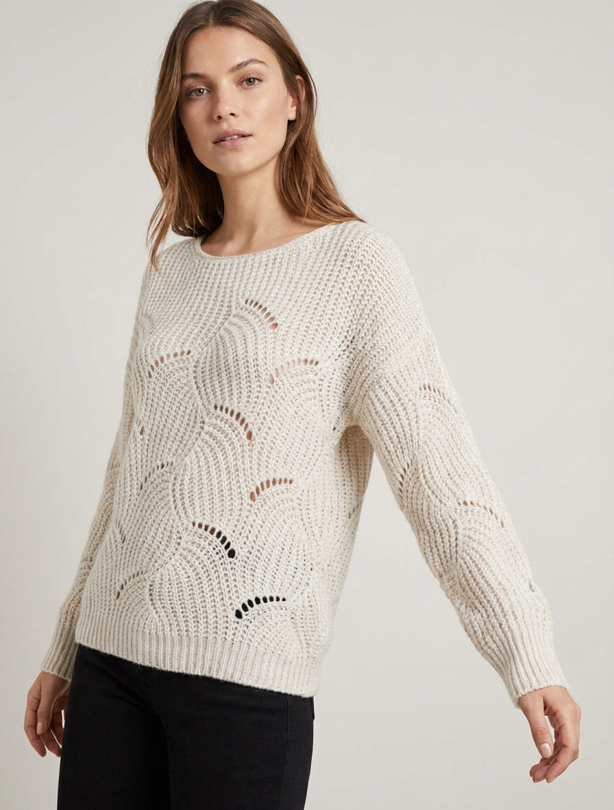 Pull ample en maille fantaisie ajourée - Écru