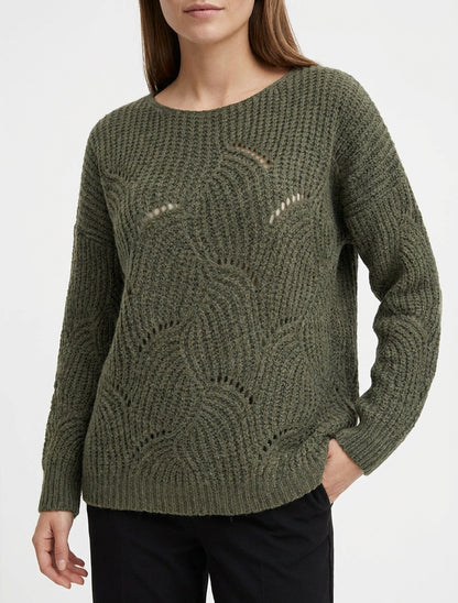 Pull ample en maille fantaisie ajourée - Kaki