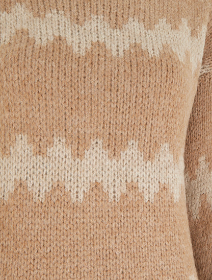 Pull ample à col montant et motif graphique - Camel - 3