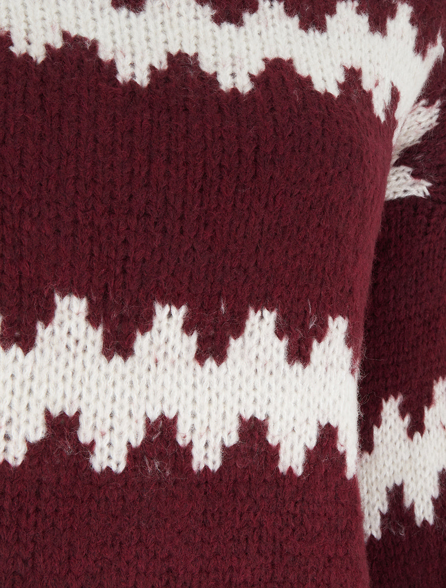 Pull ample à col montant et motif graphique - Lie de vin - 3