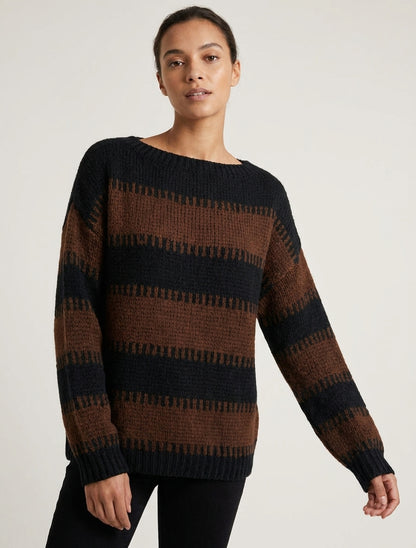 Pull coupe carrée à rayures fantaisies - Noir