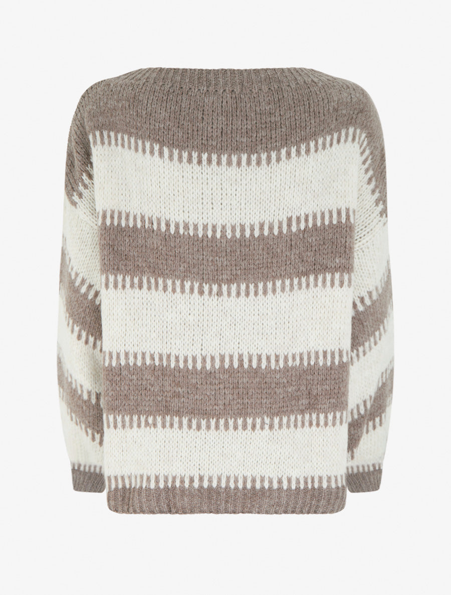 Pull coupe carrée à rayures fantaisies - Taupe - 2