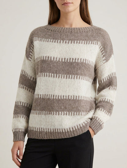 Pull coupe carrée à rayures fantaisies - Taupe