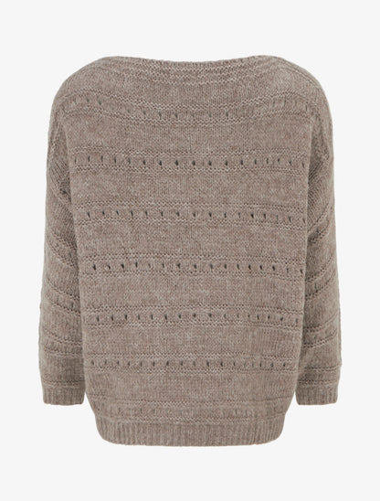 Pull ample à col bateau en maille fantaisie - Taupe - 2