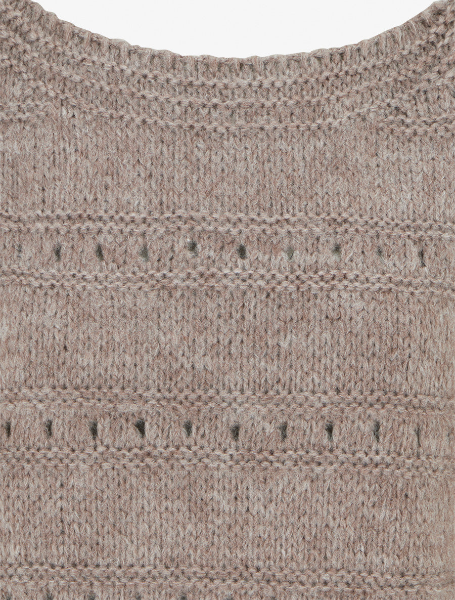 Pull ample à col bateau en maille fantaisie - Taupe - 3