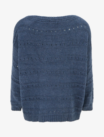 Pull ample à col bateau en maille fantaisie - Bleu - 2