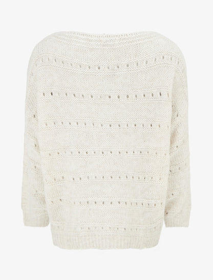 Pull ample à col bateau en maille fantaisie - Écru - 2
