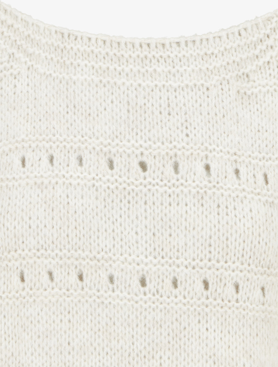 Pull ample à col bateau en maille fantaisie - Écru - 3