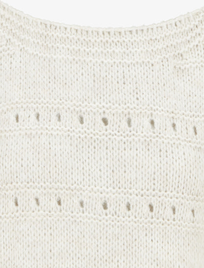 Pull ample à col bateau en maille fantaisie - Écru - 3