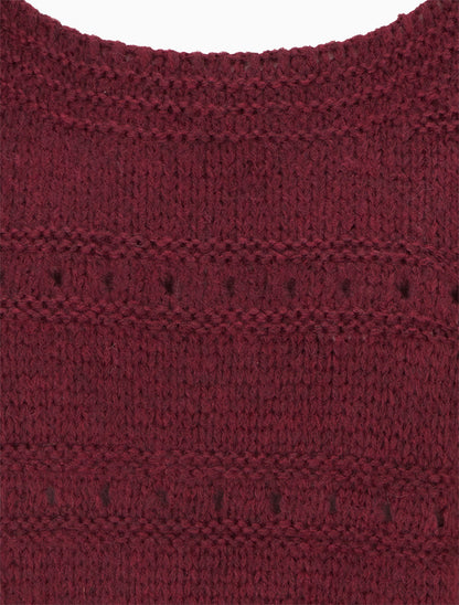 Pull ample à col bateau en maille fantaisie - Lie de vin - 3