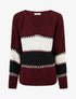 Pull ample à col V et rayures stylisées - Lie de vin - 1