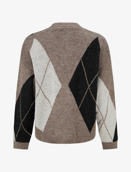 Gilet ample en maille jacquard - Taupe - 2