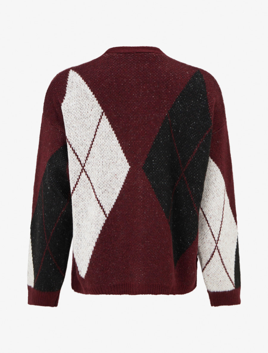 Gilet ample en maille jacquard - Lie de vin - 2