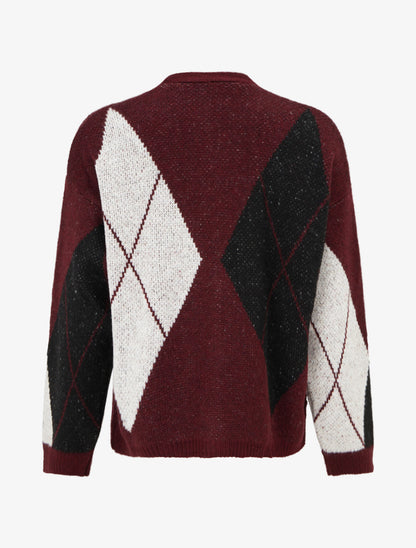 Gilet ample en maille jacquard - Lie de vin - 2