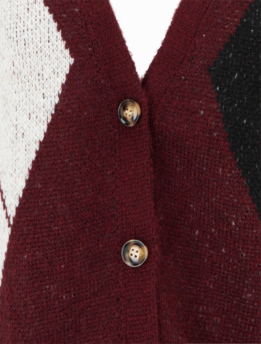 Gilet ample en maille jacquard - Lie de vin - 3