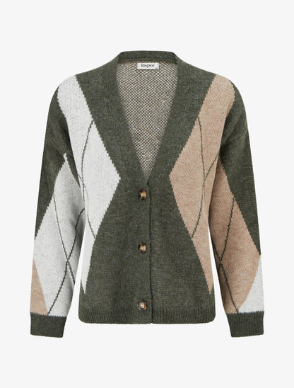 Gilet ample en maille jacquard - Kaki - 1