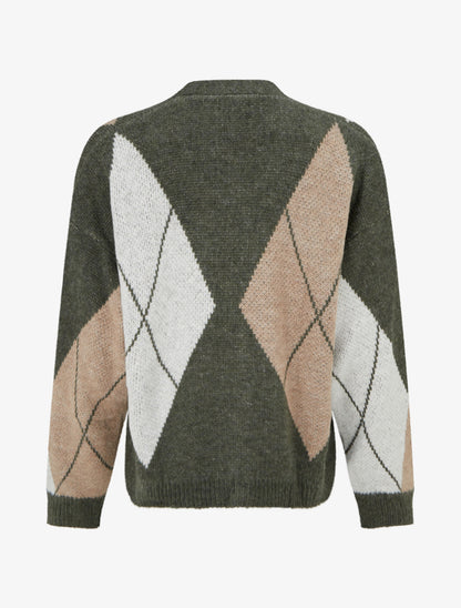 Gilet ample en maille jacquard - Kaki - 2