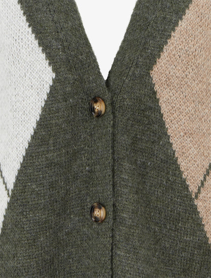 Gilet ample en maille jacquard - Kaki - 3