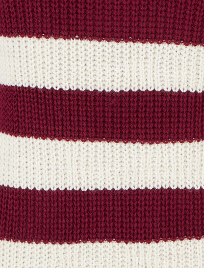 Pull à rayures et boutons décoratifs - Lie de vin - 3