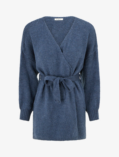 Gilet mi-long ceinturé coupe ample - Bleu charrette - 1