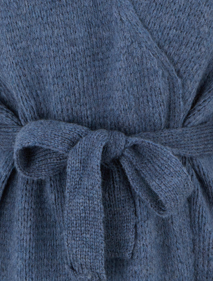 Gilet mi-long ceinturé coupe ample - Bleu charrette - 3