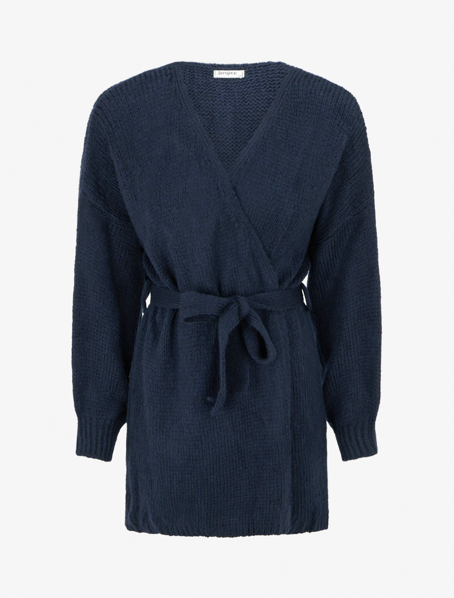 Gilet mi-long ceinturé coupe ample - Marine - 1