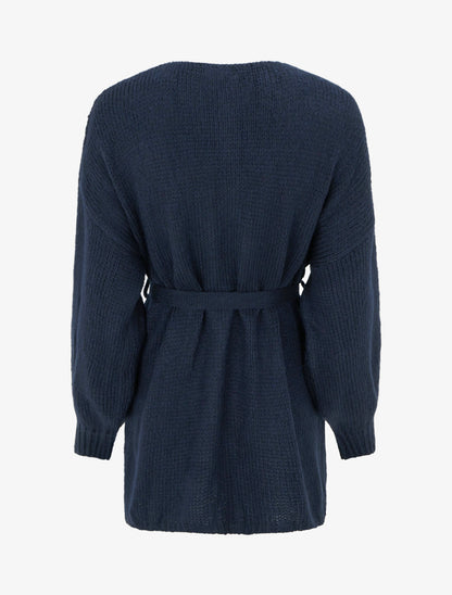 Gilet mi-long ceinturé coupe ample - Marine - 2