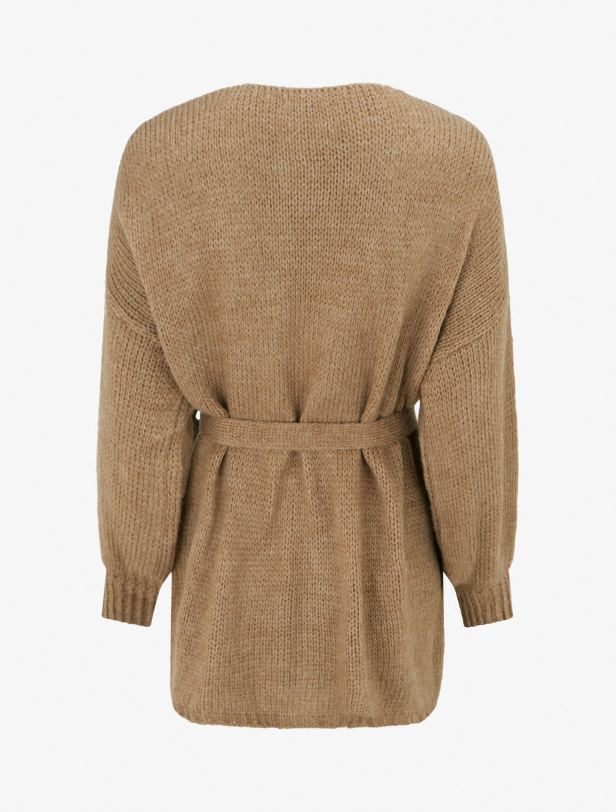 Gilet mi-long ceinturé coupe ample - Camel - 2
