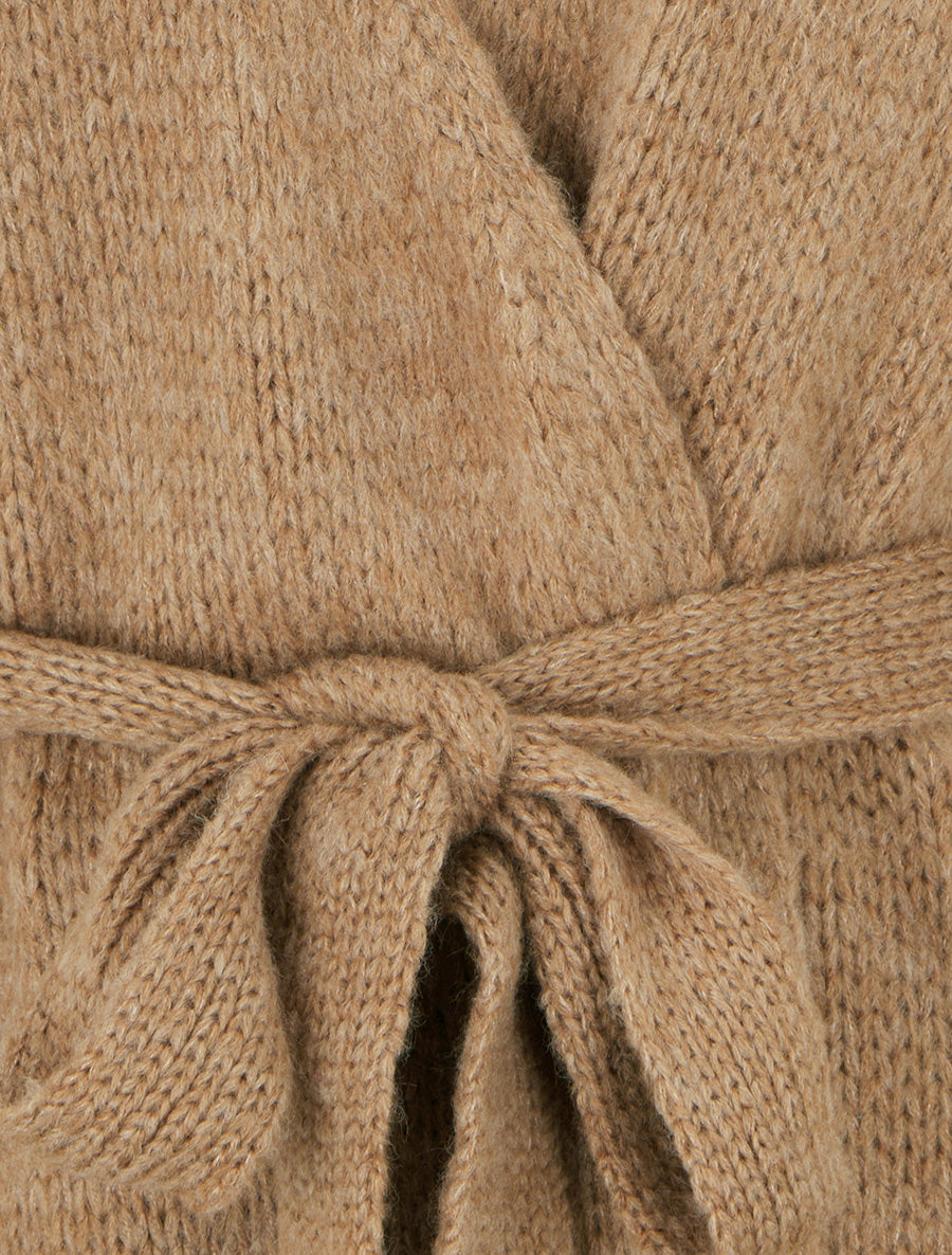 Gilet mi-long ceinturé coupe ample - Camel - 3