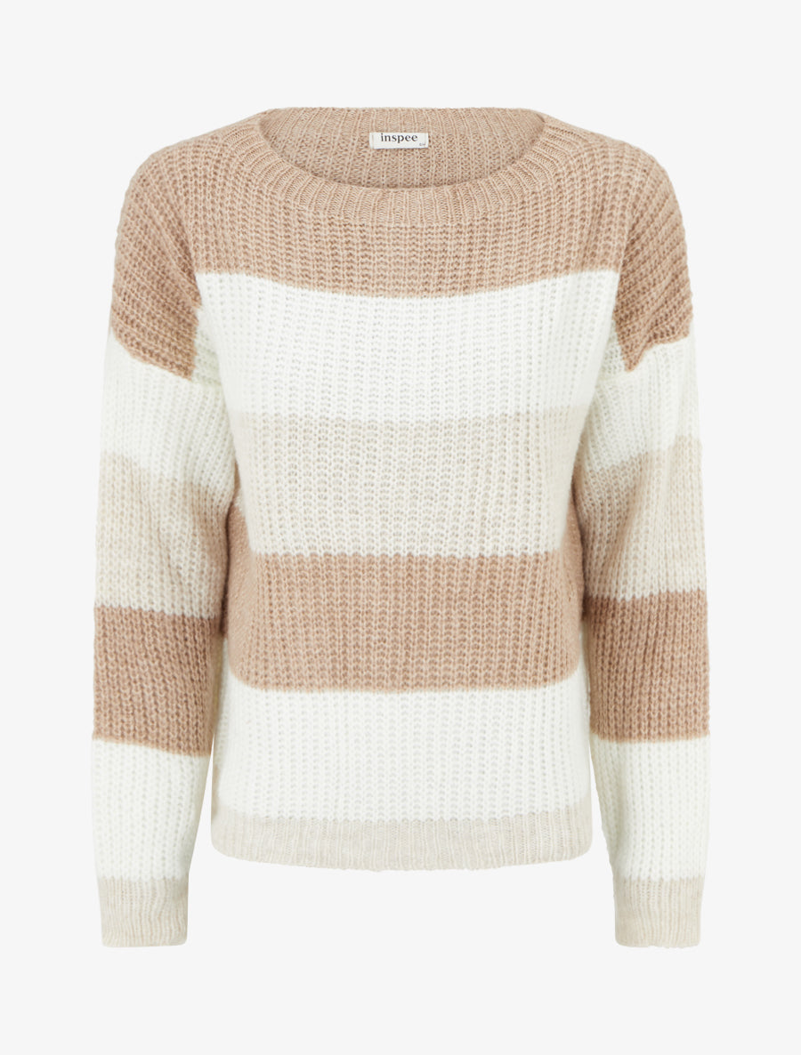 Pull à rayures coupe droite - Beige - 1