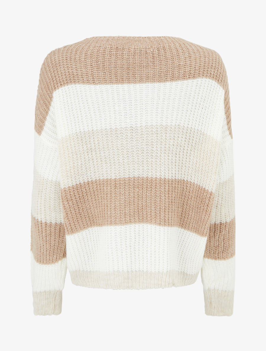 Pull à rayures coupe droite - Beige - 2