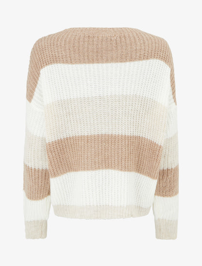 Pull à rayures coupe droite - Beige - 2