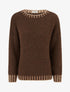 Pull en laine mélangée à bords contrastant - Marron - 1