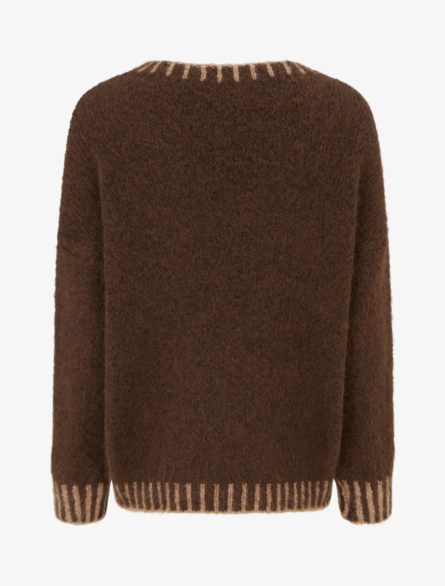 Pull en laine mélangée à bords contrastant - Marron - 2