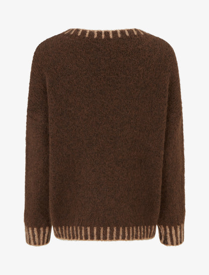 Pull en laine mélangée à bords contrastant - Marron - 2