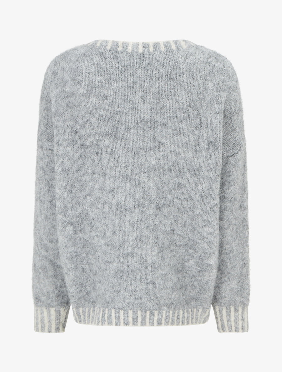 Pull en laine mélangée à bords contrastant - Gris - 2