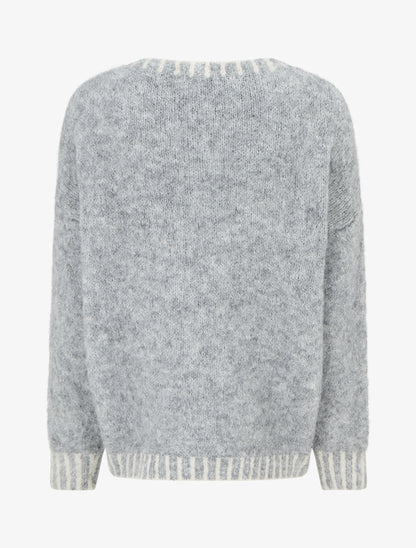 Pull en laine mélangée à bords contrastant - Gris - 2