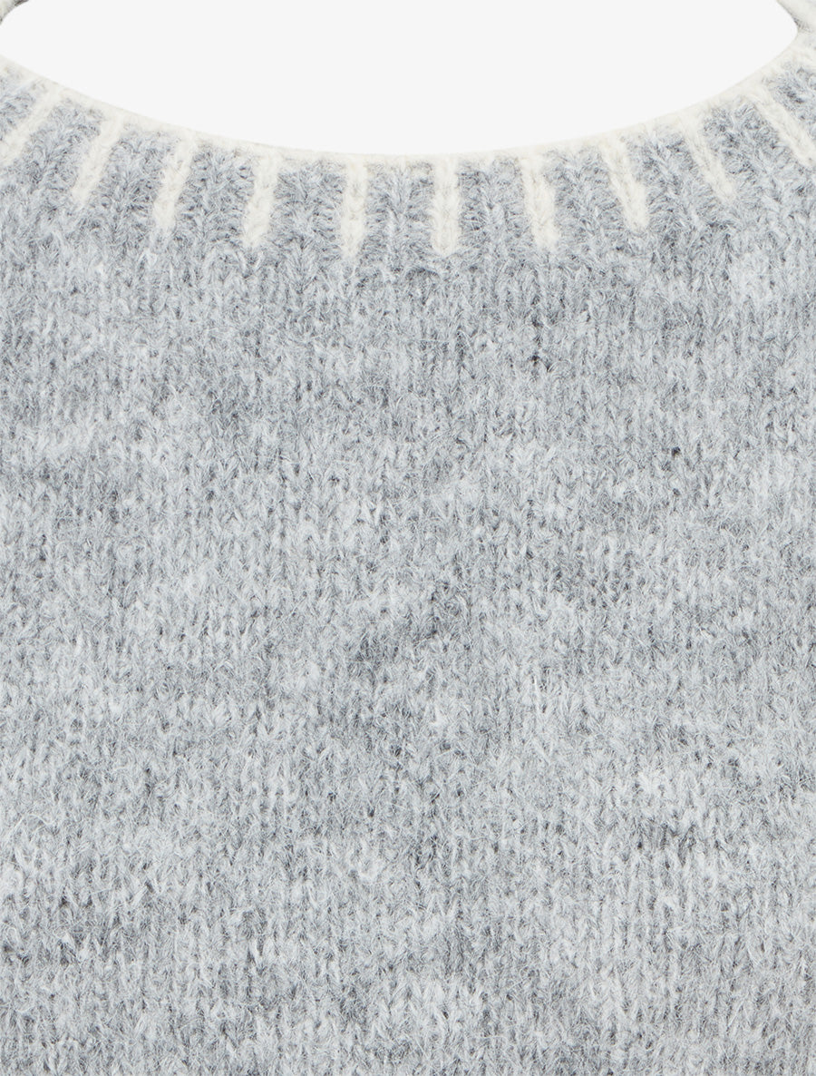 Pull en laine mélangée à bords contrastant - Gris - 3