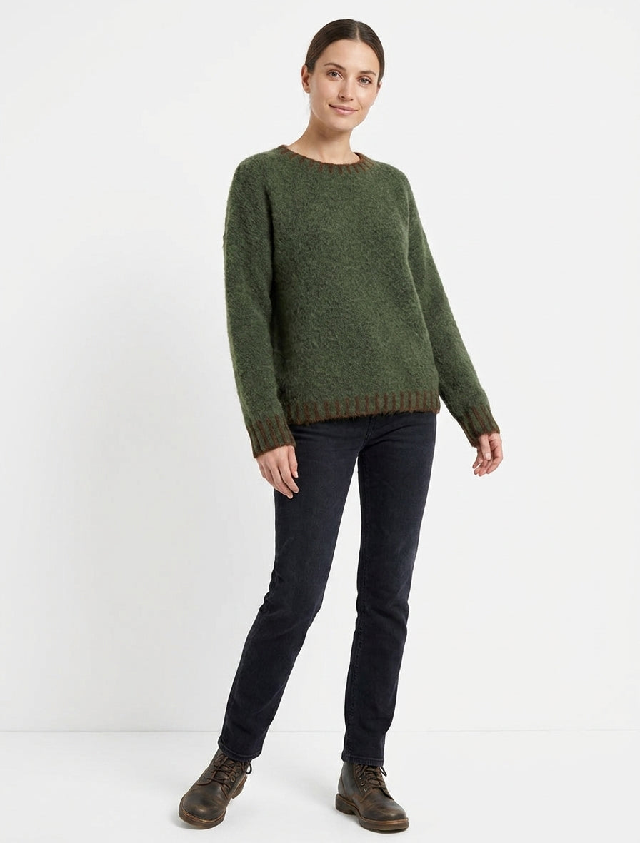 Pull en laine mélangée à bords contrastant - Kaki