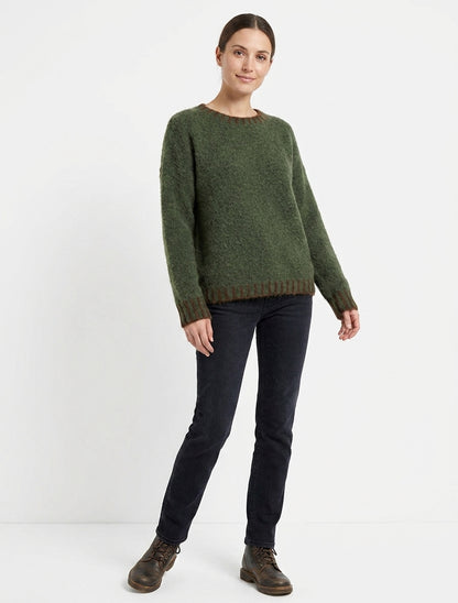 Pull en laine mélangée à bords contrastant - Kaki