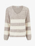 Pull à rayures en laine mélangée à col V - Taupe - 1