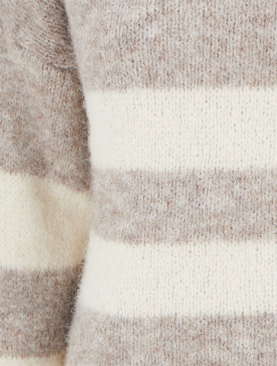 Pull à rayures en laine mélangée à col V - Taupe - 3