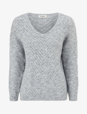 Pull coupe ample en laine mélangée à col V - Gris - 1