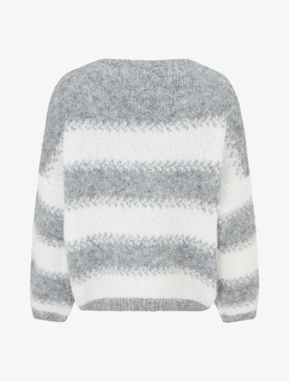 Pull ample en laine mélangée à rayures stylisées - Gris clair - 2
